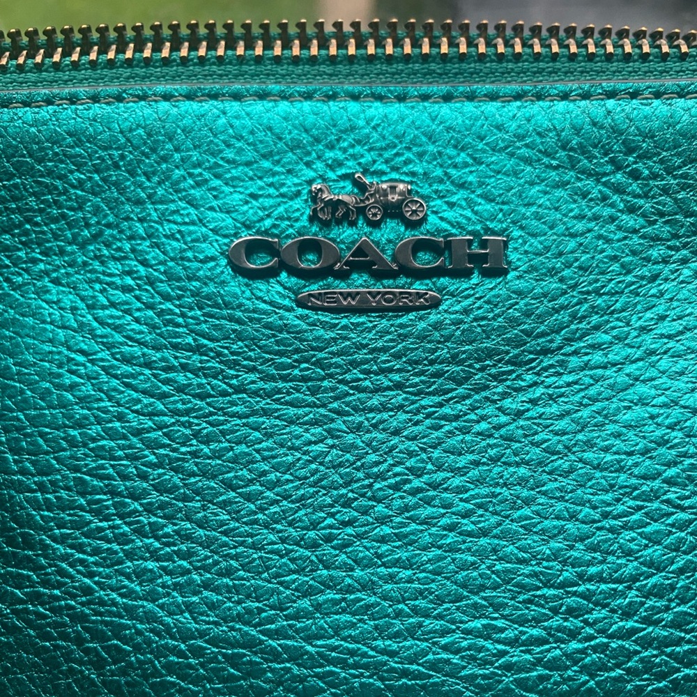 Coach Metallic Teal Pebble Leather Crossbody - Picture 8 of 16